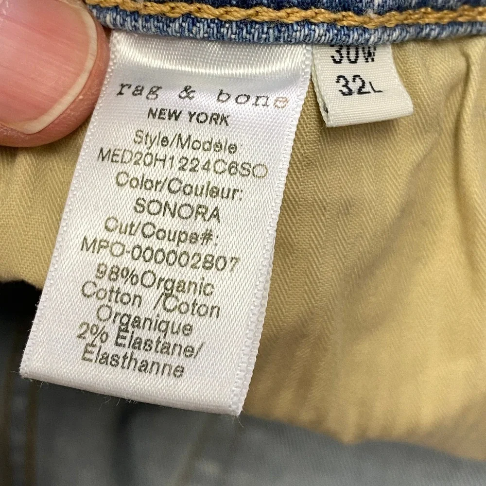 Rag & Bone Jeans Mens 30x32 Fit 1 Skinny Organic Cotton Sonora Light Blue Wash